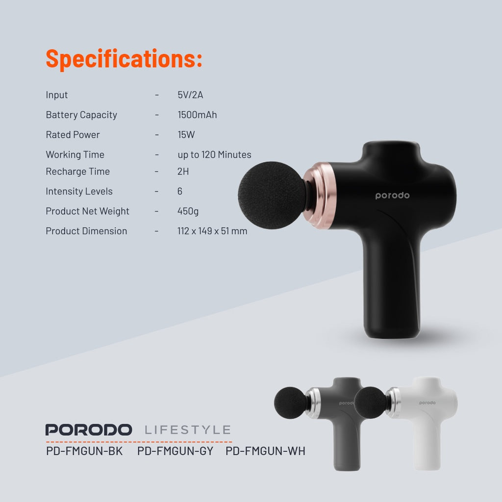 Porodo Lifestyle Precision Handheld Massager with 4 Interchangeable Head