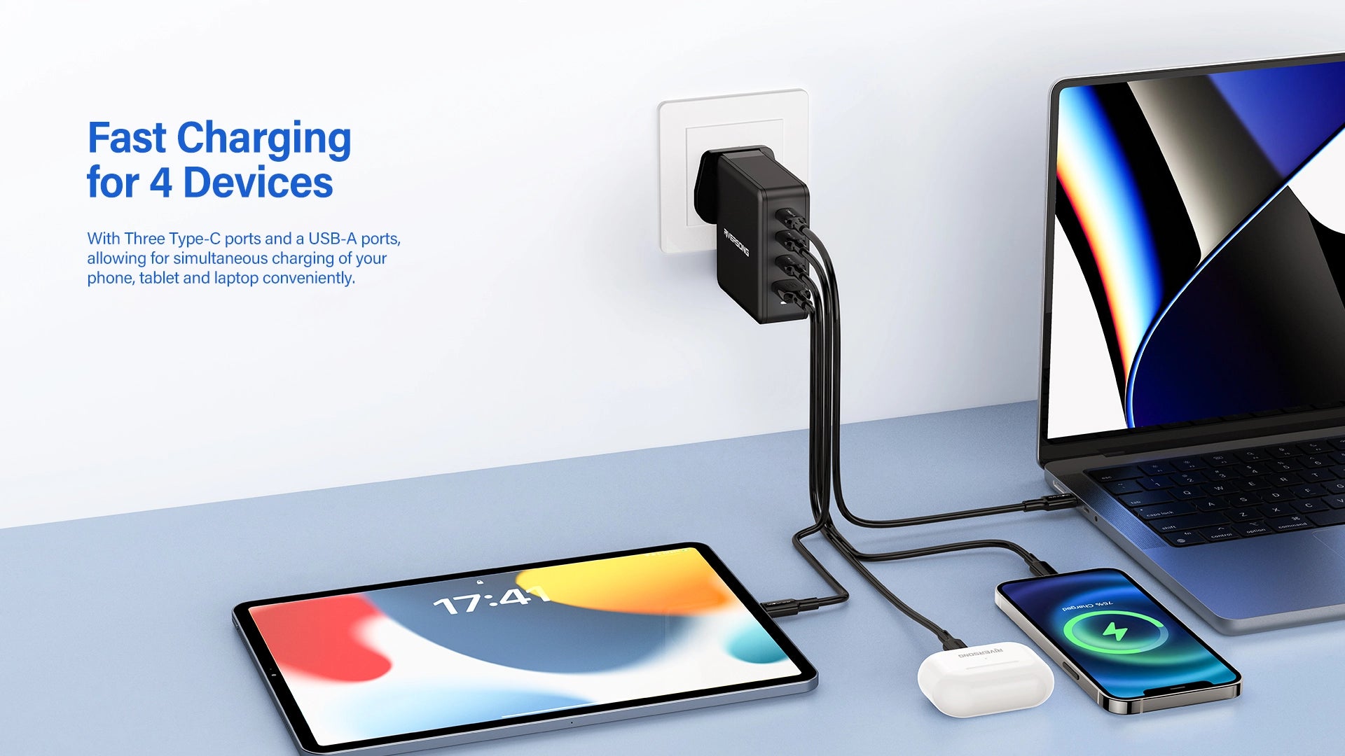 RIVERSONG 140W PowerKub 140 GaN High Efficiency Superfast Charger | Multiple Protections | 4 Port -AD140-UK