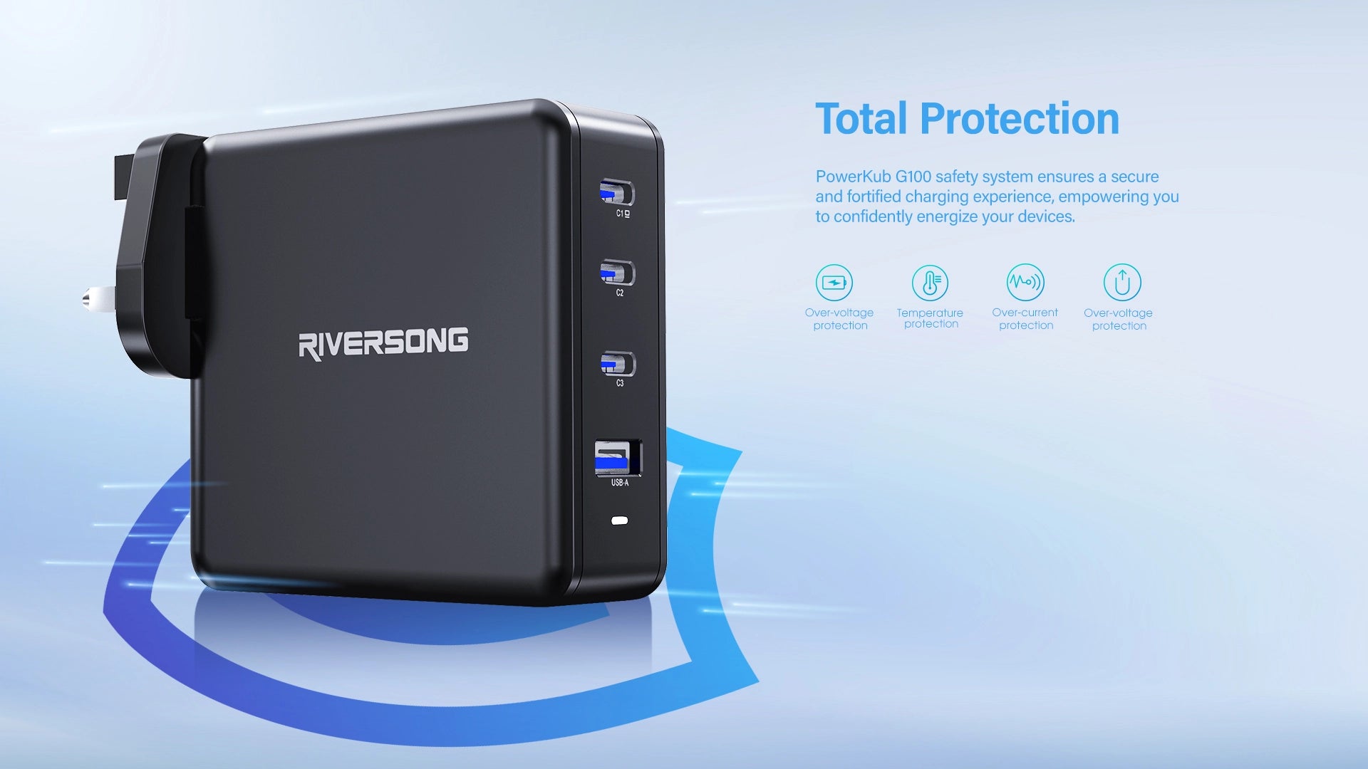RIVERSONG 140W PowerKub 140 GaN High Efficiency Superfast Charger | Multiple Protections | 4 Port -AD140-UK
