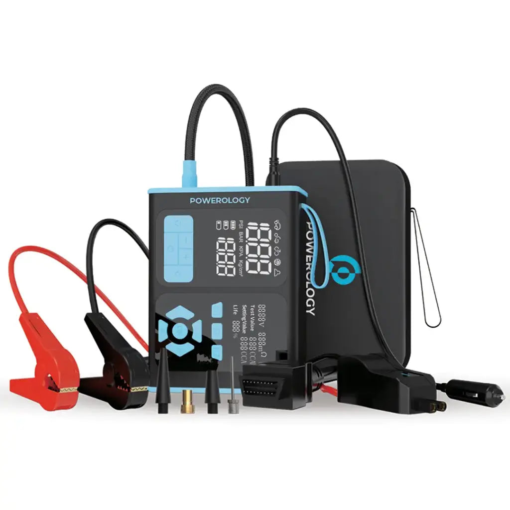 Powerology Jump Starter, Air Inflator & OBD II Car Fault Diagnosis Tool - Black/Blue-PPBCHA95BKBU
