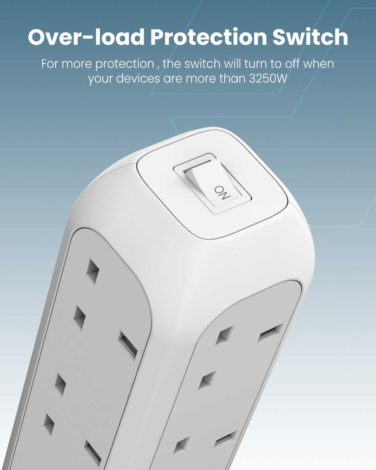 Moxedo Smart-Hub Tower Power Strip Surge Protector 15 in 1 11 AC Sockets + 2 USB-C Ports + 2 USB-A Ports 3250W with 2M Cable Length