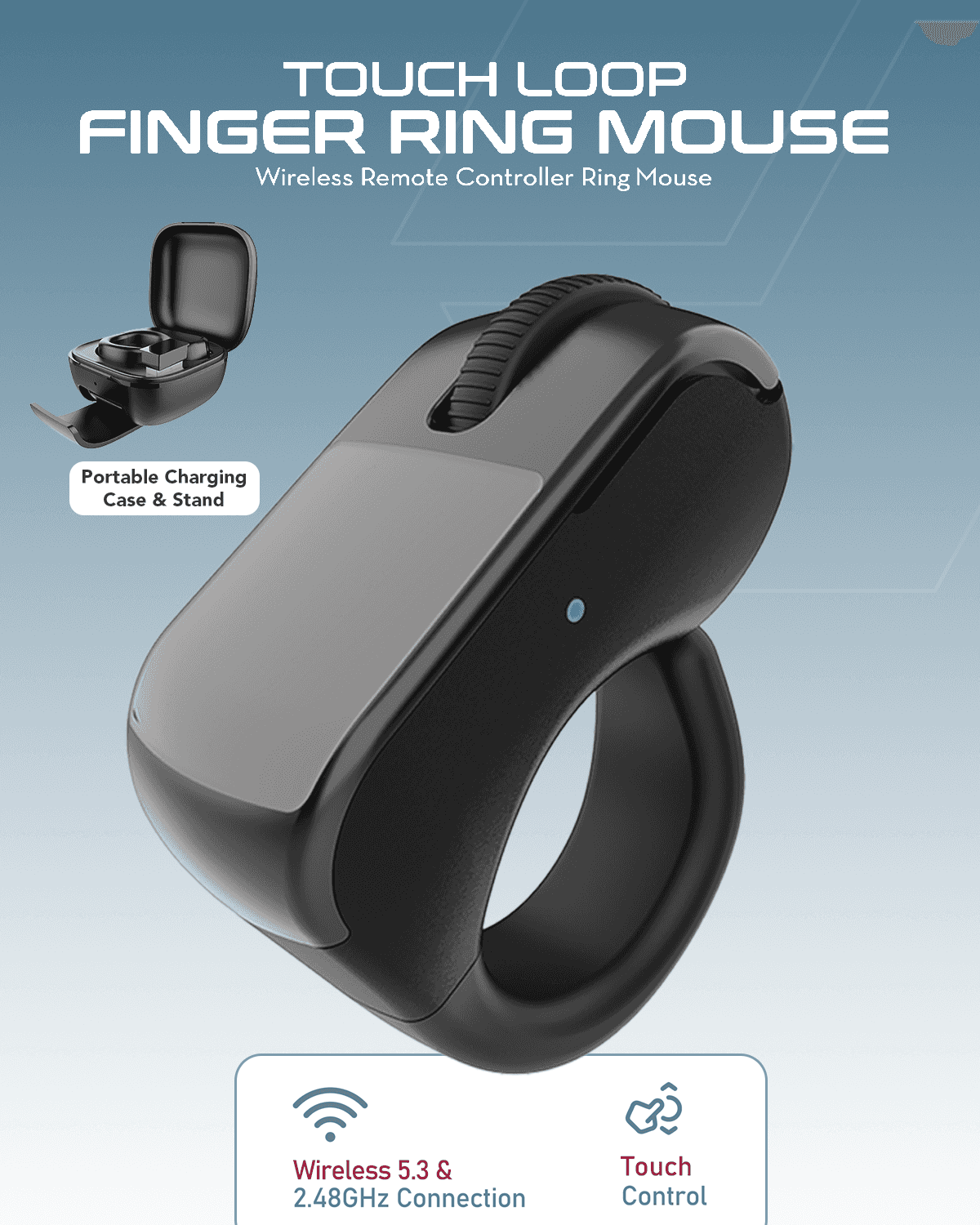 Moxedo Bluetooth 5.3 Finger Ring Mouse for PC, Laptop, Tablet, Mobile Wireless Wearable Presenter