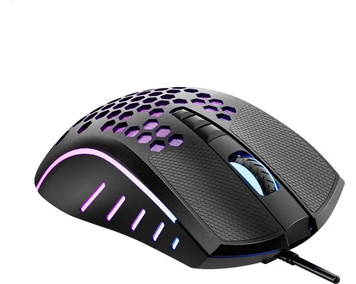 Meetion GM015 Lightweight Honeycomb Gaming Mouse | 6400 CPI | 6000 fps Frame Rate | 125-1000 Hz/ms Polling Rate | 8 Programmable Buttons | Bright Adjustable Backlight | Plug and Play - Black