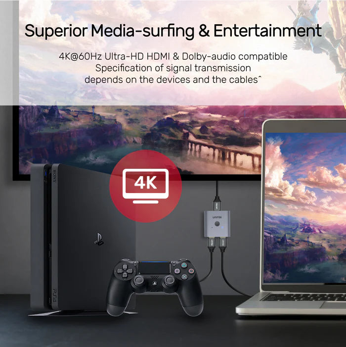 Unitek 4K Aluminium Switch 2-To-1 Bi-Directional, 4K Ultra-HD@60Hz Resolution, Space Grey | V1127A
