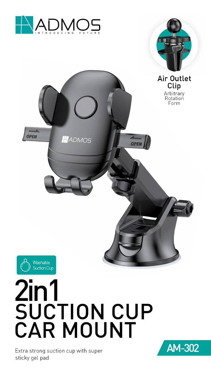 Admos 2 in 1 Suction Cup Car Mount - AM-302