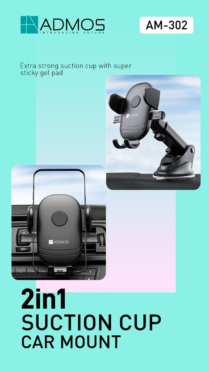 Admos 2 in 1 Suction Cup Car Mount - AM-302