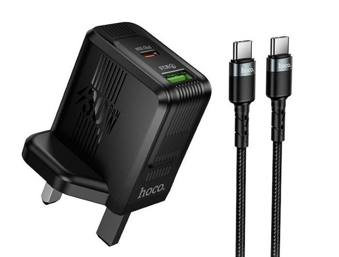 Hoco Dual Port Wall Charger 30W PD+QC with Type-C Cable(DC119)