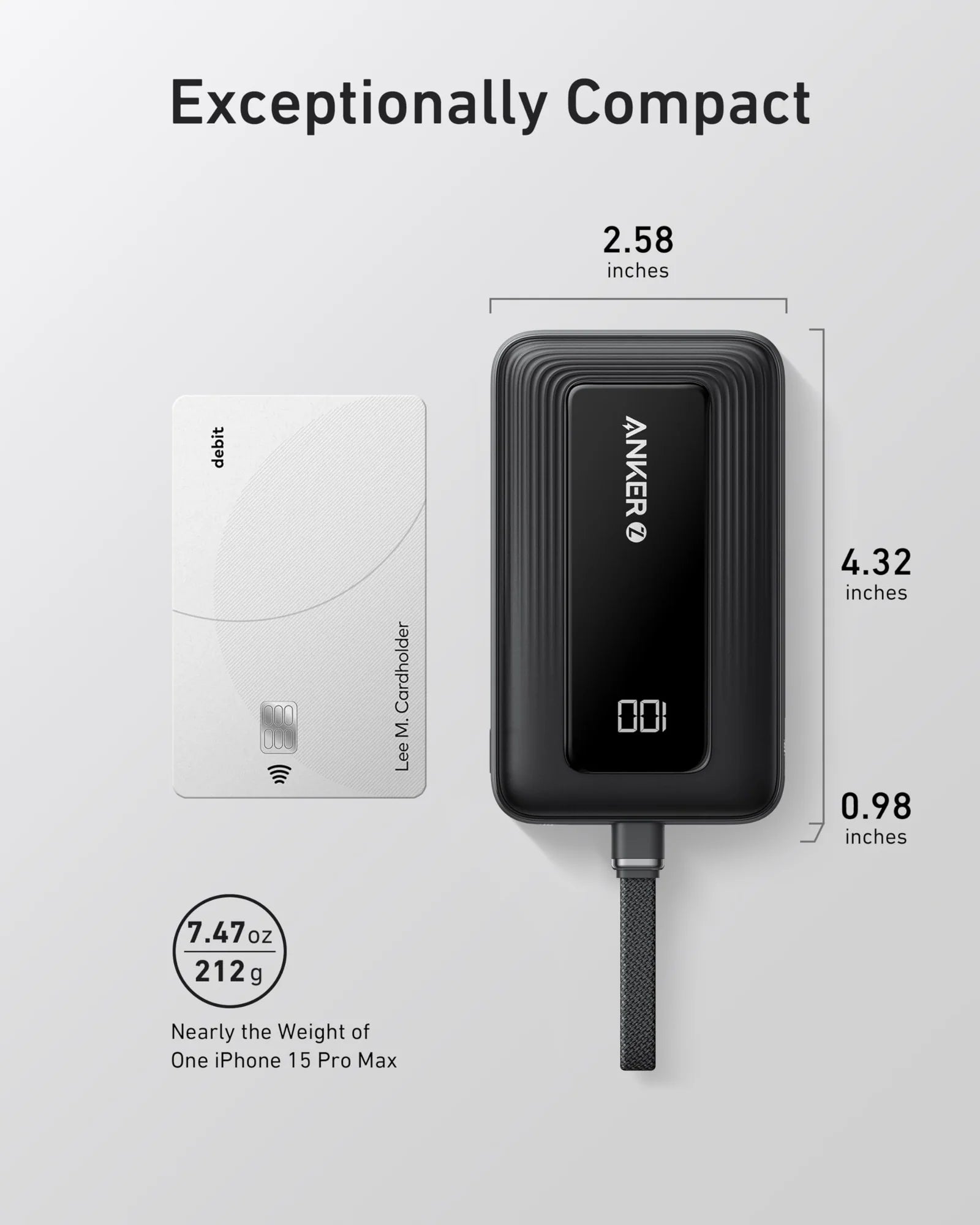 Anker Zolo Power Bank (10K, 30W) USB-C cable |White. | A1688H21
