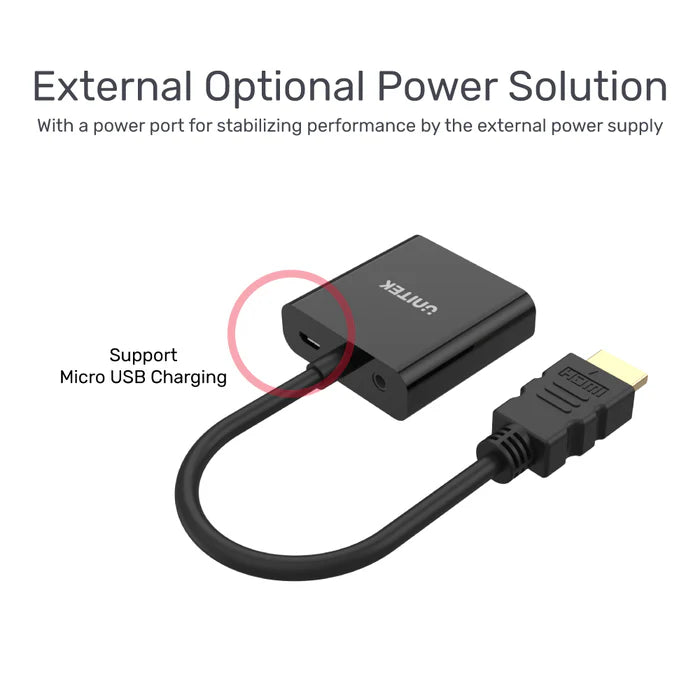Unitek HDMI to VGA Adapter with 3.5mm for Stereo Audio - Y6333