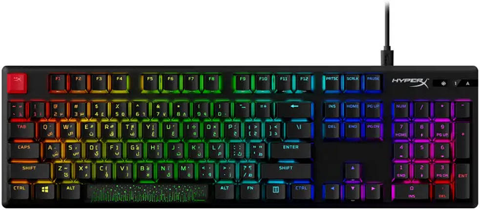 Hyperx Alloy Origins PBT Gaming Keyboard, Full-Size Design, 100% RGB, Red Linear Switch, ENG-ARB Layout, Black