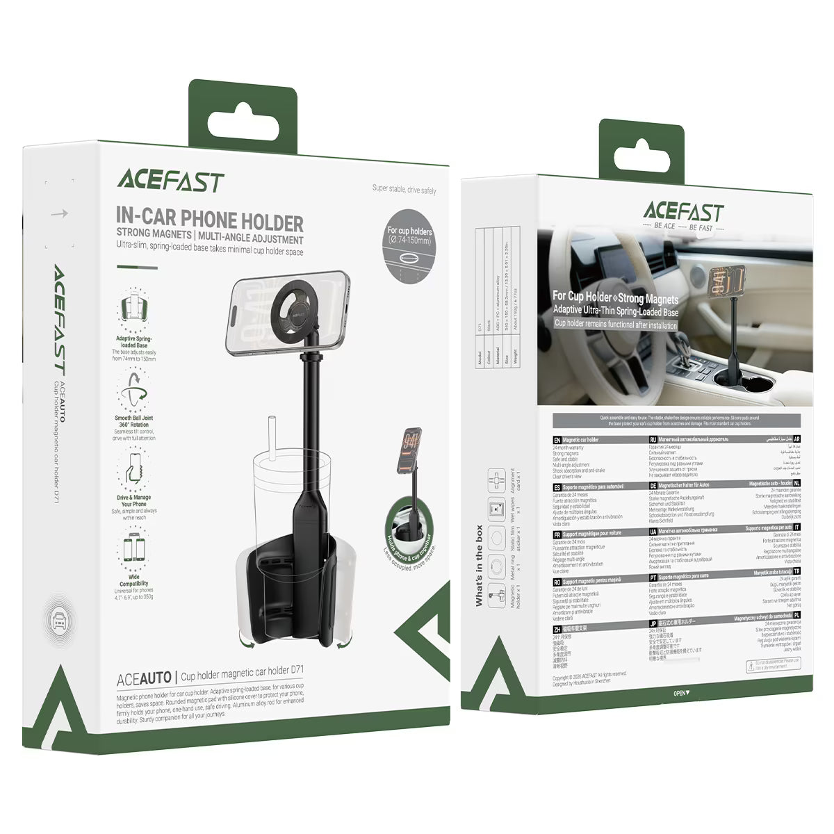 Car Mount Magnetic  CUP Holder D71 -ACEFAST -BLACK