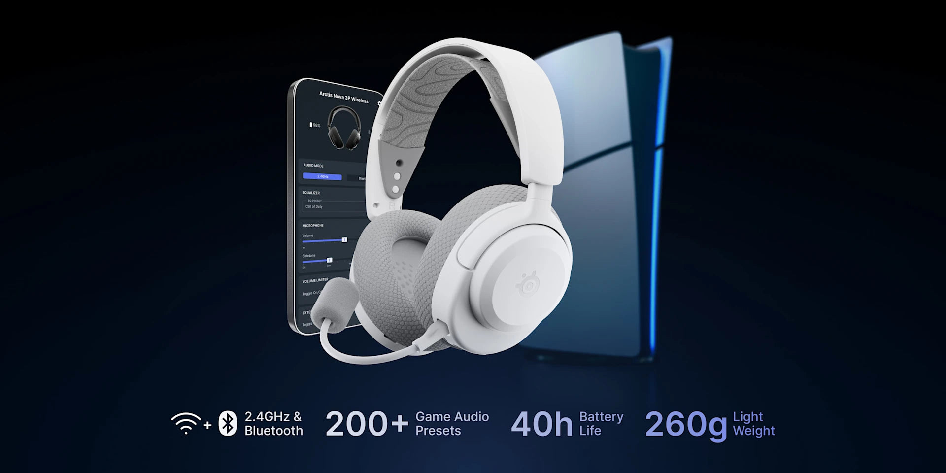 SteelSeries Arctis Nova 3P Wireless Multi-Platform Gaming Headset-White
