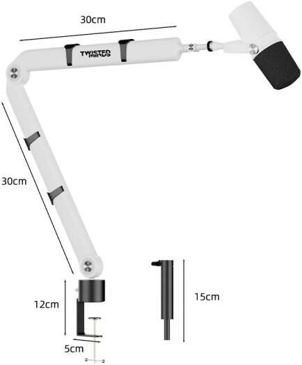 Twisted Minds Flex I Series Standard Pole Microphone Arms, 360°, White | TM-F111-HP