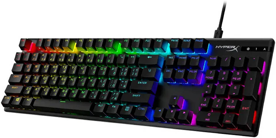 Hyperx Alloy Origins PBT Gaming Keyboard, Full-Size Design, 100% RGB, Red Linear Switch, ENG-ARB Layout, Black