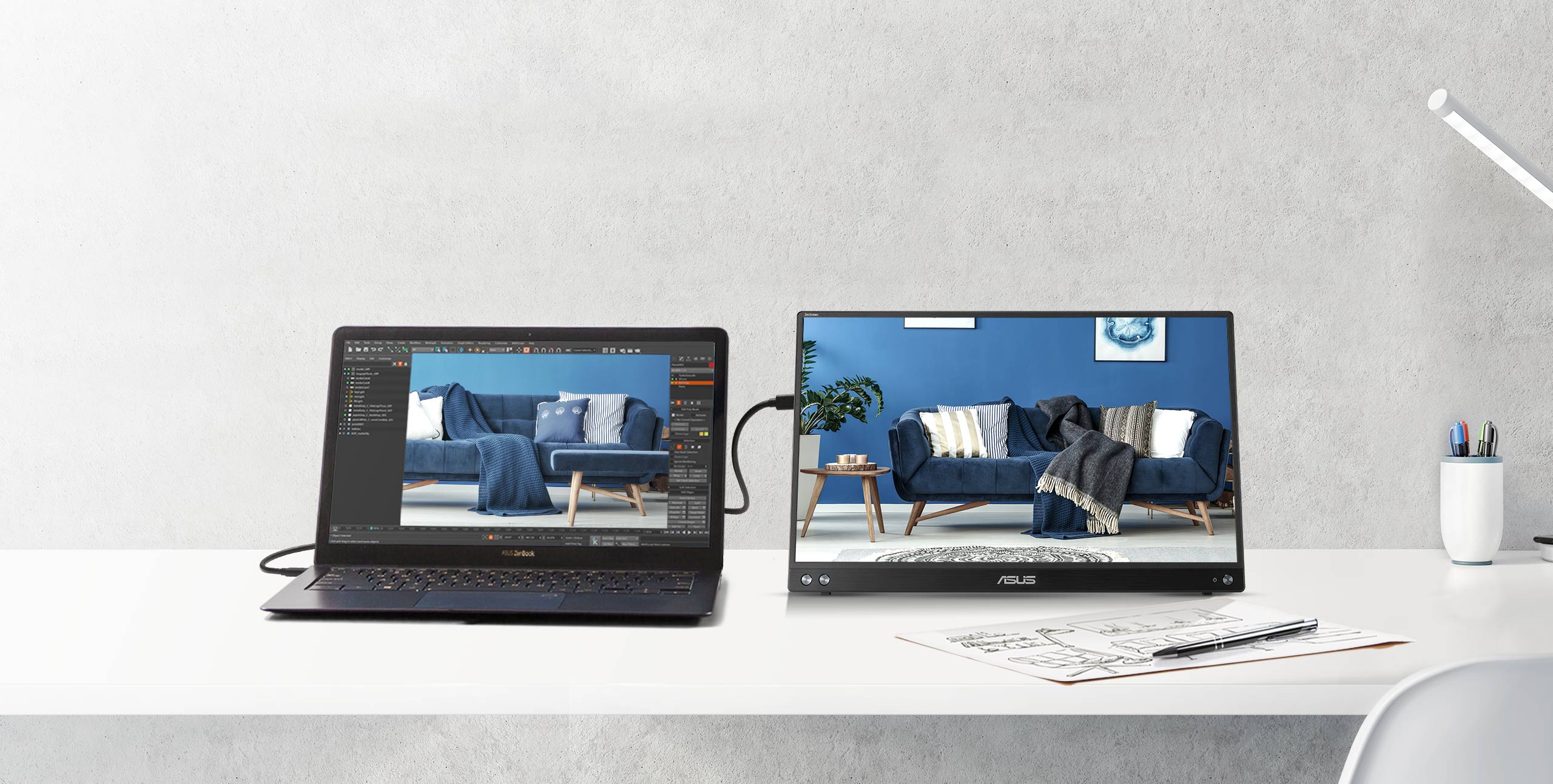 ASUS ZenScreen Portable USB Monitor- 16 inch (15.6 inch viewable) Full HD, IPS, Hybrid Signal Solution, USB Type-C-MB16ACV