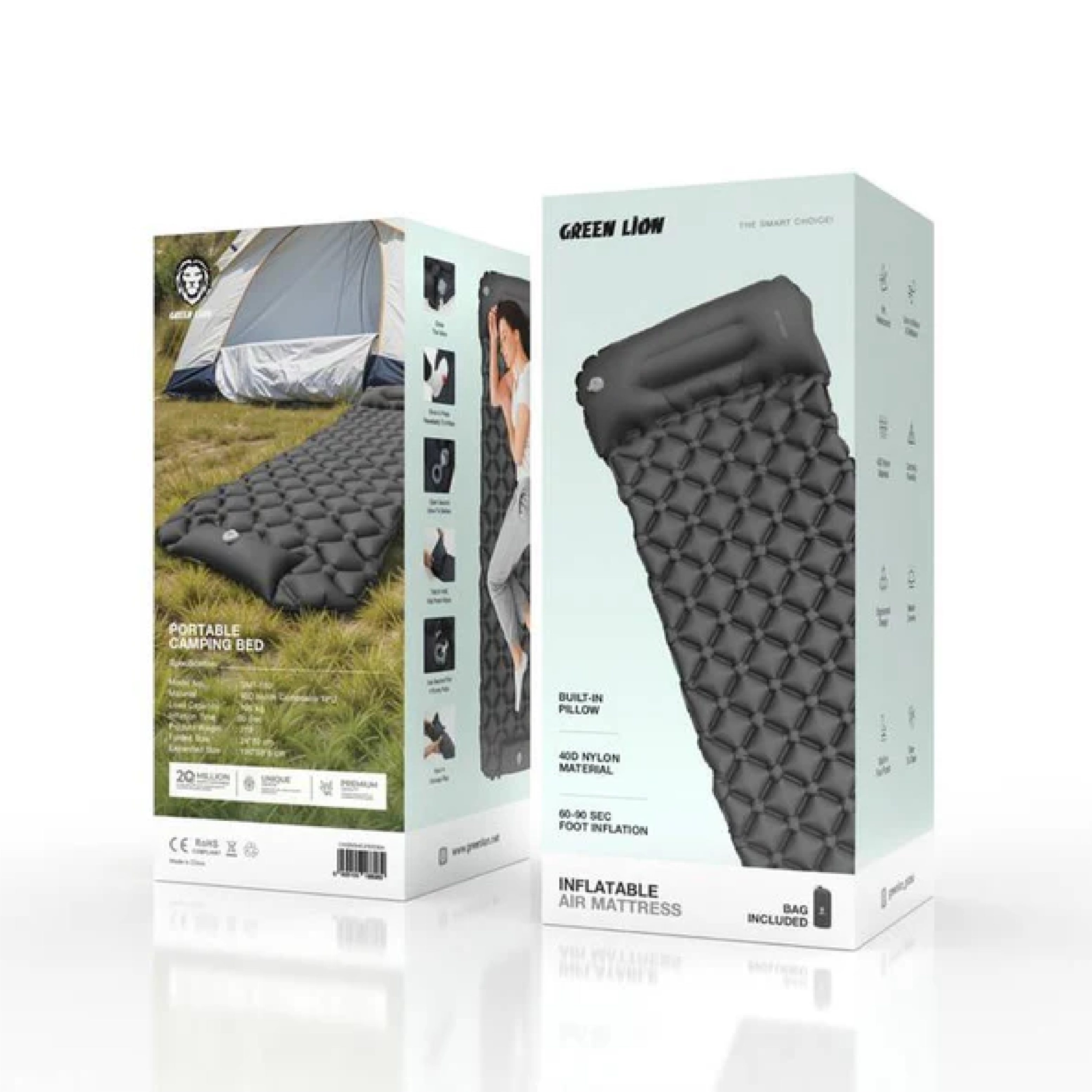 Green Lion Inflatable Air Mattress, Camping Sleeping Bed - GMT-180