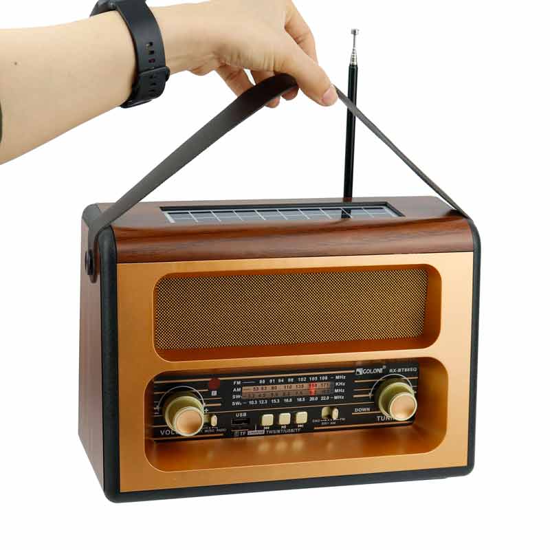 GOLON RX-BT88SQ Hand Hold Built-in Speaker Wooden Radio Out Door Use Solar Charging Blue Tooth Radio